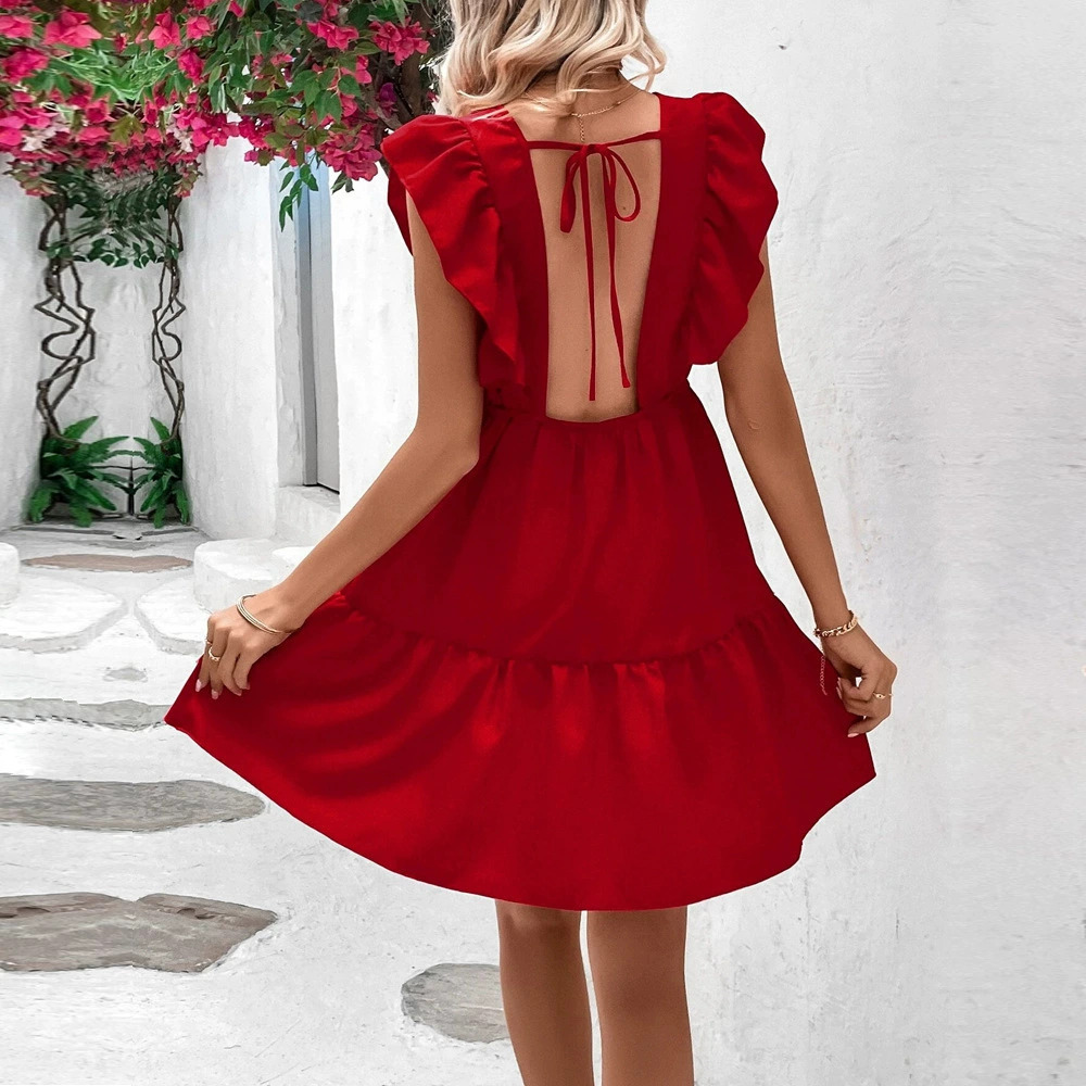 ZARA Summer Sexy Backless Sleeveless Waist Tie Flared Hem Dress